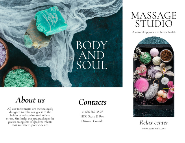 Plantilla de diseño de Massage Studio Ad with Handmade Soap and Sea Salt Brochure 8.5x11in 