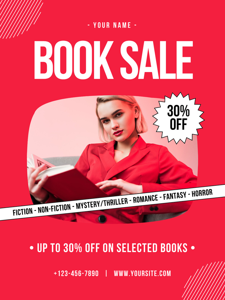Books Sale Offer on Red Poster US Design Template