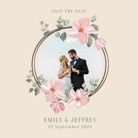 Wedding Invitation with Lovely Cute Couple Instagram Design Template