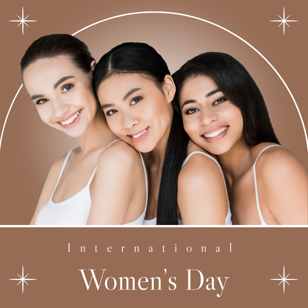 Beautiful Smiling Multiracial Women on International Women's Day Instagram tervezősablon