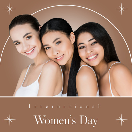 Beautiful Smiling Multiracial Women on International Women's Day Instagram Design Template