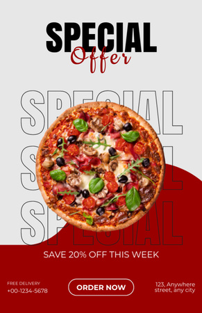 Special Discount Offer on Tasty Pizza Recipe Card Modelo de Design