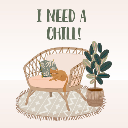 Designvorlage Phrase with Cute Cat on Armchair für Animated Post