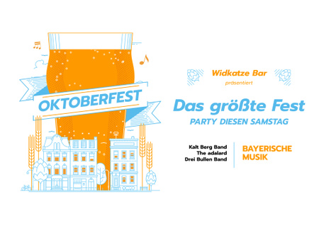 Oktoberfest Party Invitation with Giant Beer in City Poster B2 Horizontal Design Template