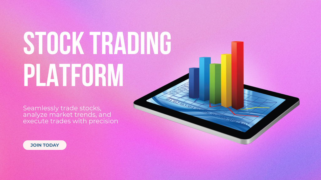 Stock Trading Platforms Promo on Pink Gradient Title 1680x945px Šablona návrhu