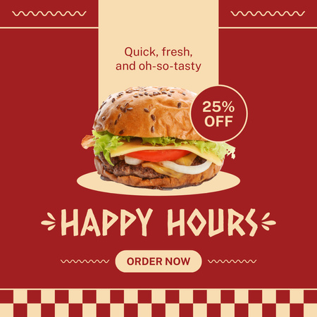 Modèle de visuel Annonce de restaurant rapide et décontracté avec un hamburger savoureux et une réduction - Instagram