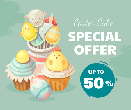 Special Offer for Easter Cakes Discount Facebook Design Template