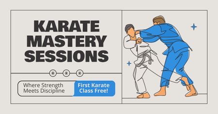 Plantilla de diseño de Anuncio de sesiones de maestría en Karate con luchadores. Facebook AD 