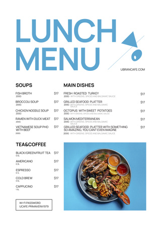 Lunch Menu Announcement with Appetizing Dish Menu Modelo de Design