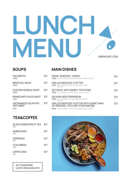 Lunch Menu Announcement with Appetizing Dish Menu Design Template
