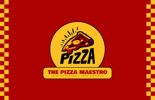 Pizzeria Promo on Red and Yellow Business Card 85x55mm Πρότυπο σχεδίασης