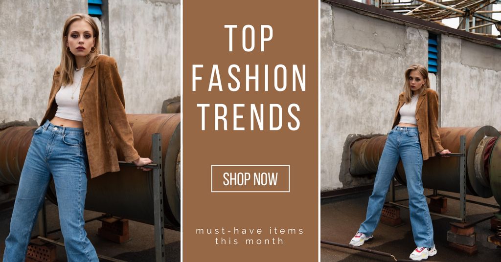 Top Fashion Trends with Stylish Girl Facebook AD Tasarım Şablonu