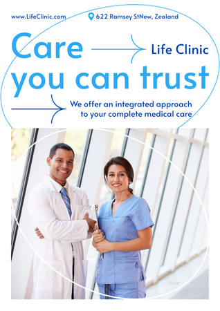 barátságos orvosok a klinikán Poster tervezősablon