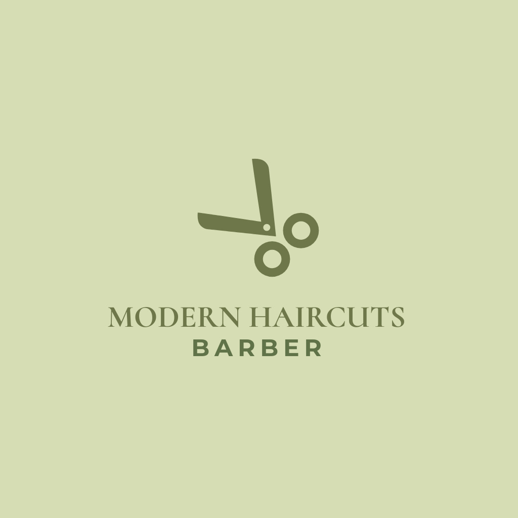 Platilla de diseño Barbershop Ad with Scissors And Modern Haircuts Logo