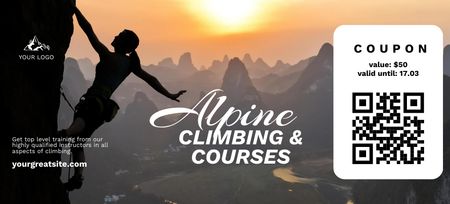 Accredited Climbing Courses Voucher With Qr-Code Coupon 3.75x8.25in Design Template