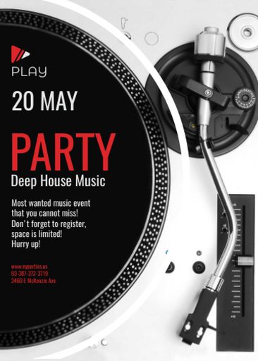 Party Invitation With Vinyl Record Playing 