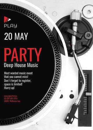 Party Invitation with Vinyl Record Playing Flayer Design Template