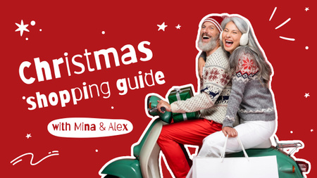 Designvorlage Älteres Paar auf Weihnachtseinkaufsführer Rot für Youtube Thumbnail