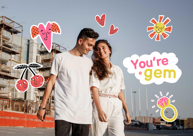 Cute Couple celebrating Valentine's Day Postcardデザインテンプレート