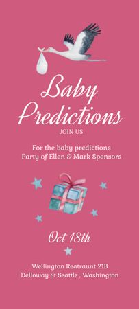 Baby Shower and Gender Prediction Party Announcement Invitation 9.5x21cm Design Template