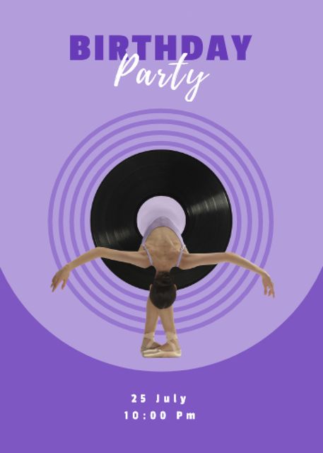Birthday Party Celebration Announcement with Fragile Ballerina Invitationデザインテンプレート