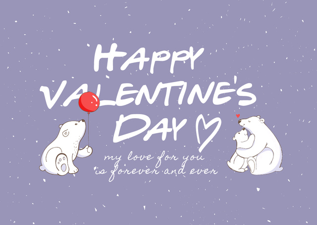 Modèle de visuel Happy Valentine's Day Greetings with Cute Polar Bears with Balloon - Card