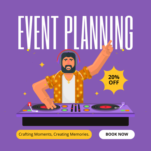 Event Planning with Dj playing Party Music Animated Post Modelo de Design