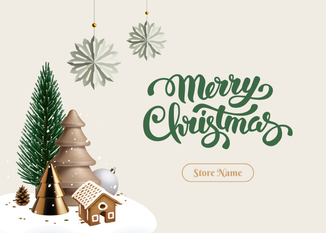 Ontwerpsjabloon van Postcard 5x7in van Wonderful Christmas Salutations with Baubles and Different Trees