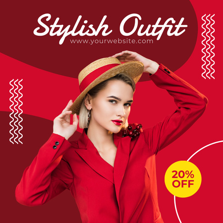Stylish Fashion Shop Promotion with Woman in Red Instagram Design Template