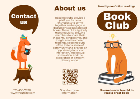 Plantilla de diseño de Anuncio del club de lectura con animales de dibujos animados Brochure 