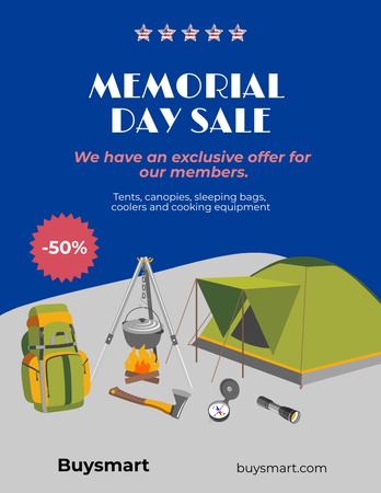 Memorial Day Sale Offer on Blue Poster 8.5x11in Design Template