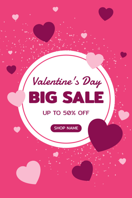 Valentine's Day Big Sale Ad with Bright Pink Hearts Postcard 4x6in Vertical Tasarım Şablonu