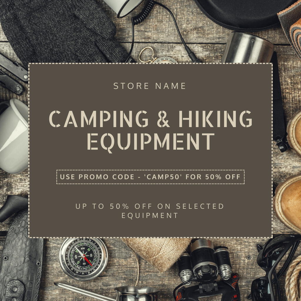 Plantilla de diseño de Offer of Camping and Hiking Equipment Sale Instagram 