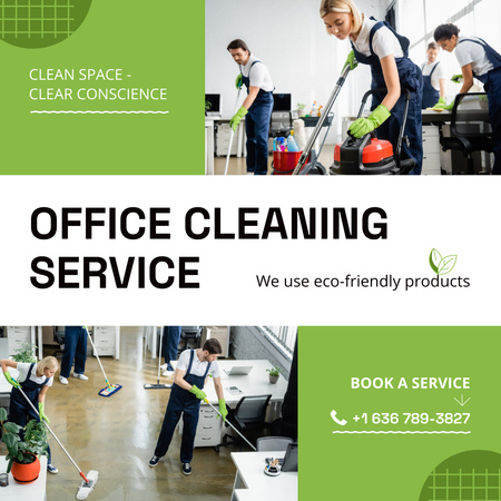 Professional Office Cleaning Service With Eco-Friendly Supplies Animated Post Design Template