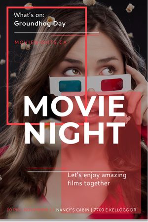 Plantilla de diseño de Movie Night Event Woman in 3d Glasses Tumblr 