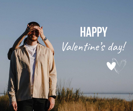 Couple on walk in field on Valentine's Day Facebook Design Template