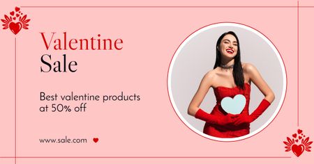 Ontwerpsjabloon van Facebook AD van Aanbieding korting voor Valentijnsdag met aantrekkelijke brunette