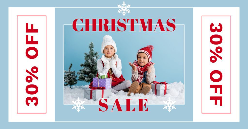 Christmas Offer of Gifts for Children Blue Facebook AD Design Template