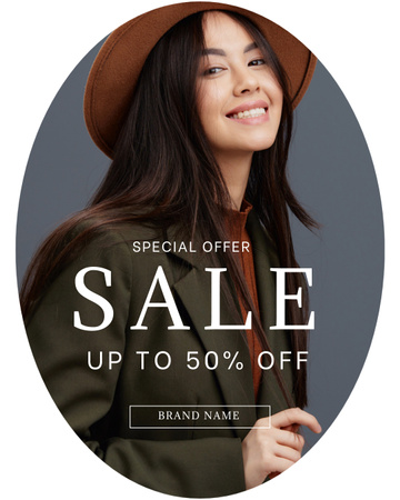 Special Fashion Offer with Woman in Stylish Hat Instagram Post Vertical Modelo de Design