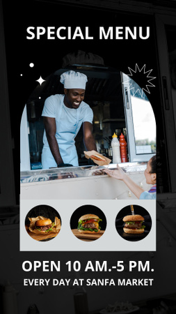 Menu de comida de rua com hambúrgueres Instagram Story Modelo de Design