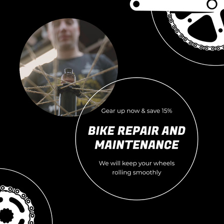 Plantilla de diseño de Servicio profesional de reparación y mantenimiento de bicicletas con descuento Animated Post 