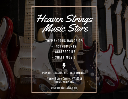 Guitars in Music Store Flyer 8.5x11in Horizontal Design Template