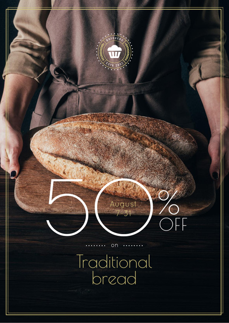 Bakery Promotion with Baker holding Fresh Loaves Flyer A4 Design Template