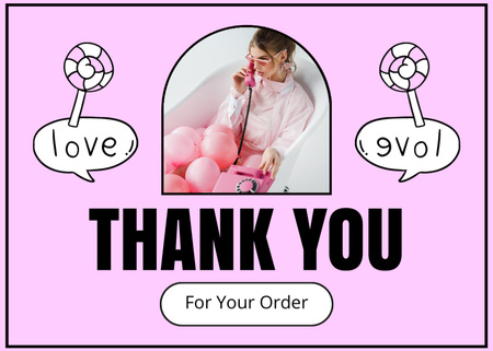 Sweet Pink Thankings for Order Postcard 5x7in Design Template