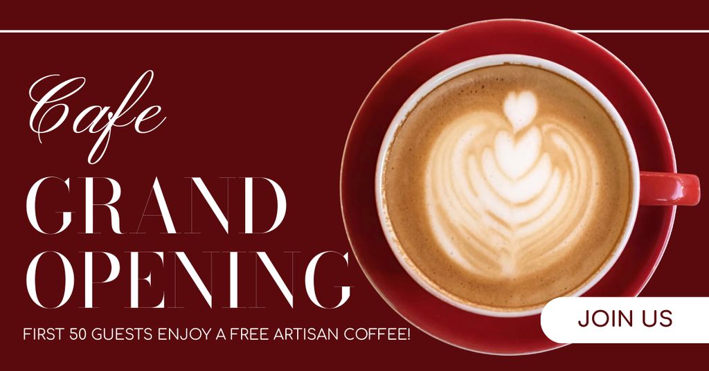 Ontwerpsjabloon van Facebook AD van Cafe Grand Opening With Creamy Coffee Drink