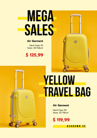 Designvorlage Mega Sale of Yellow Travel Bags für Poster B2