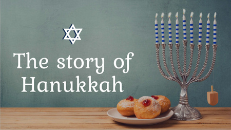 Happy Hanukkah Greeting Menorah and Buns Youtube Thumbnail Design Template