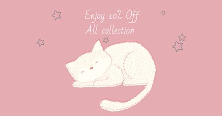 Pet Shop Offer with Cute Sleeping Cat Facebook AD Design Template