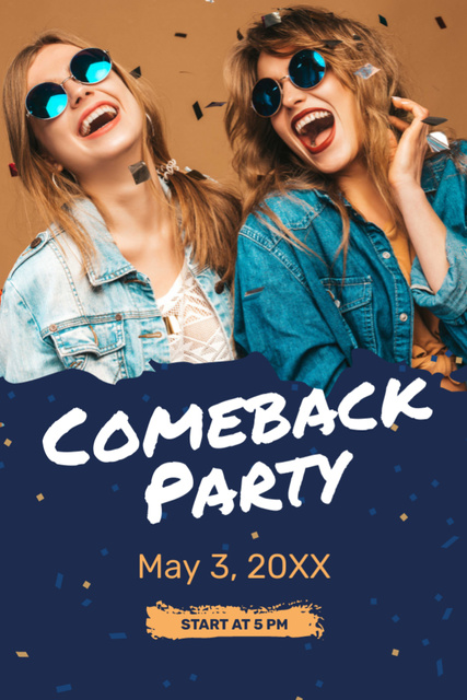 Comeback Party with Happy Girls And Confetti Flyer 4x6in Šablona návrhu