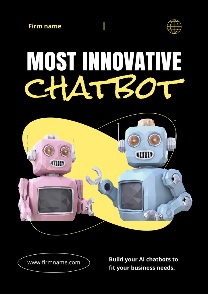 Online Chatbot Services with Two Robots Poster Tasarım Şablonu